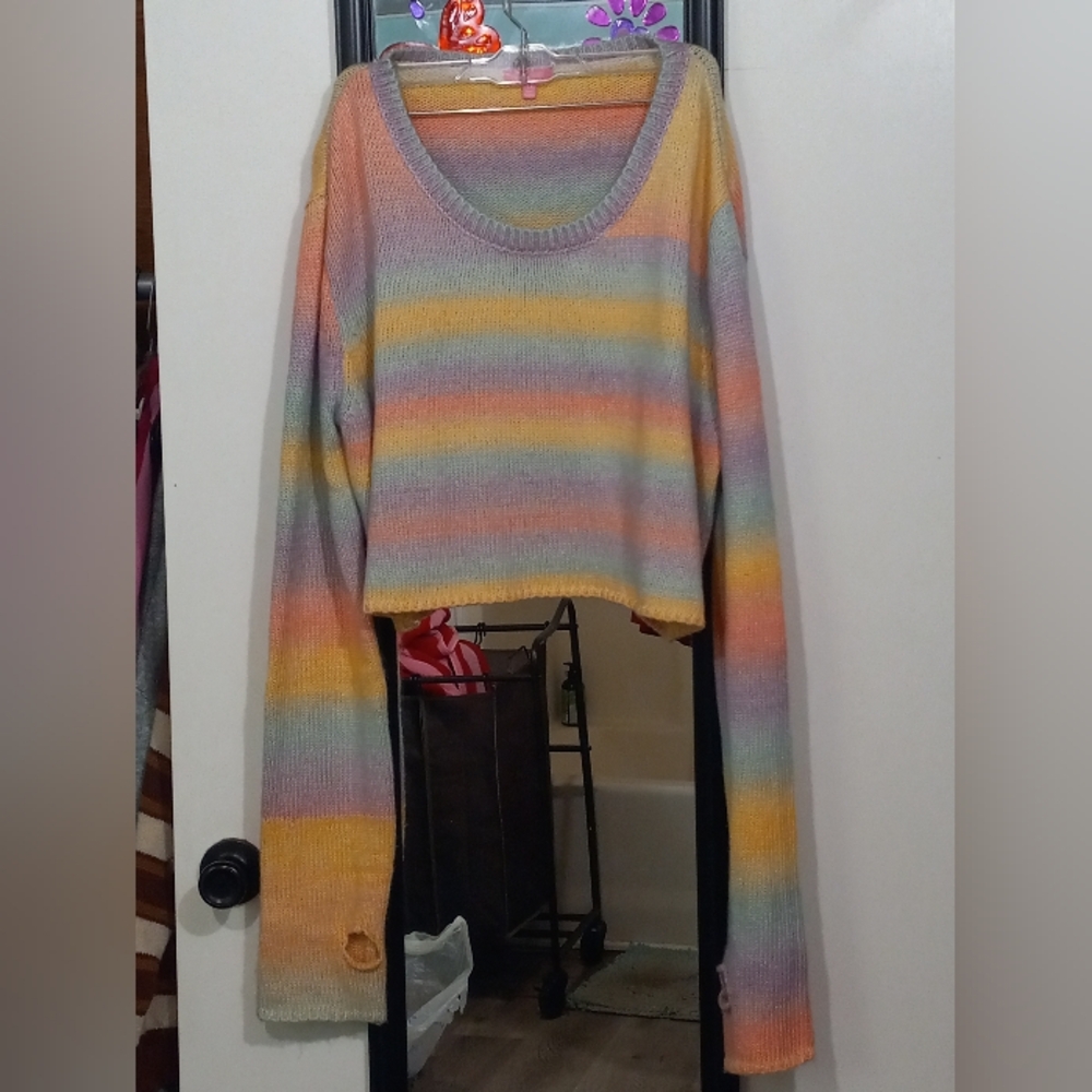 🧁B2G1🧁 Dolls Kill Sugar Thrillz Rainbow Sadie Hawkins Striped Sweater